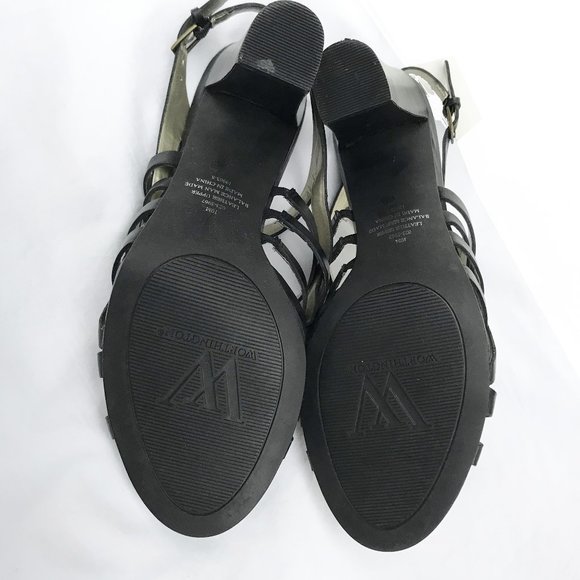 WORTHINGTON Black Leather Woven Scandal Heels EUC 10 M - Picture 6 of 8